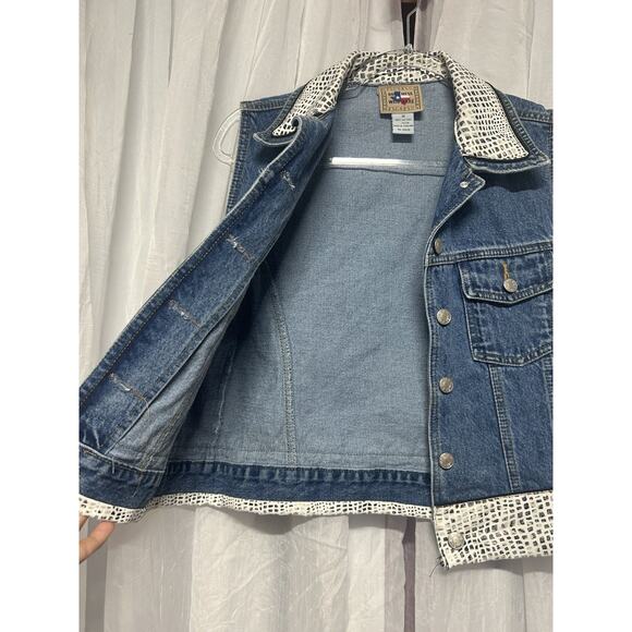 VTG Don’t Mess With Texas Denim Western Vest Country Chic Sz M Rodeo Snake Print - Picture 4 of 8